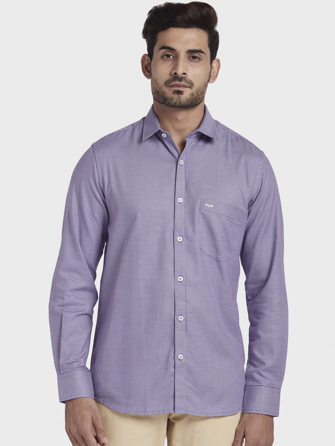 

ColorPlus Men Purple Tailored Fit Self Design Casual Shirt