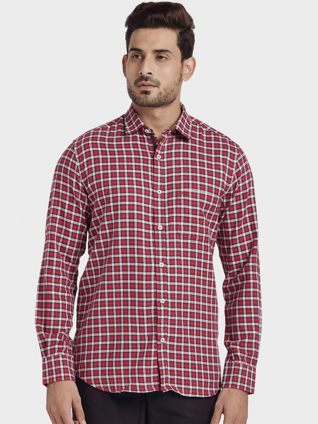 

ColorPlus Men Red Tailored Fit Checked Cotton Casual Shirt