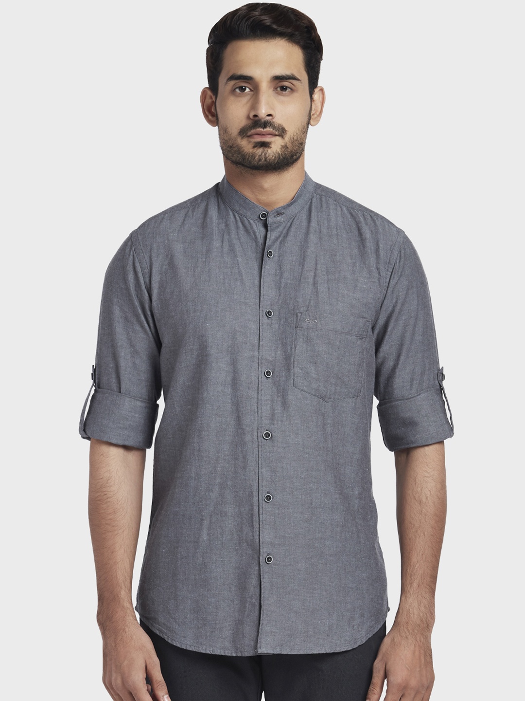 

ColorPlus Men Grey Tailored Fit Self Design Casual Shirt