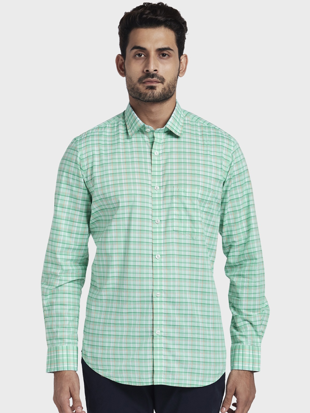 

ColorPlus Men Sea Green Tailored Fit Checked Casual Shirt