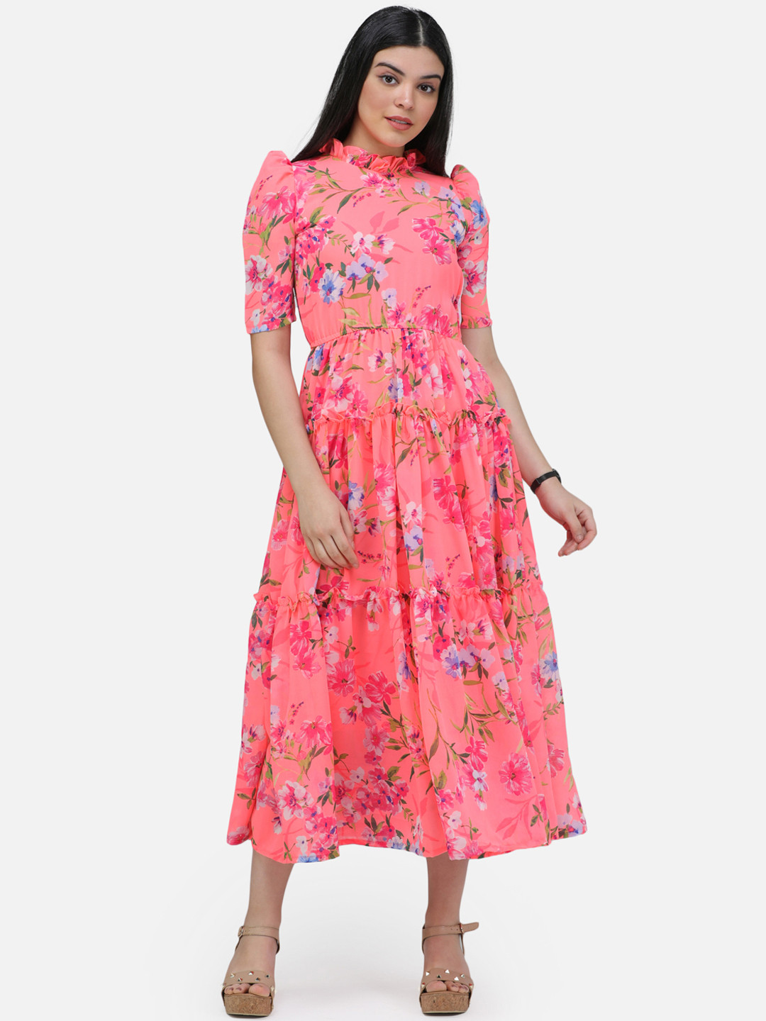 

SCORPIUS Women Pink Printed Fit and Flare Dress