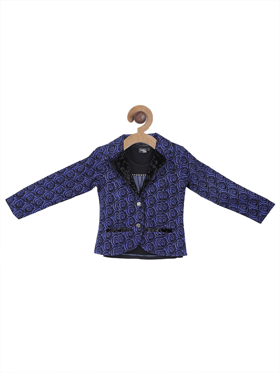 

Actuel Girls Blue & Black Printed Blazer & T-Shirt