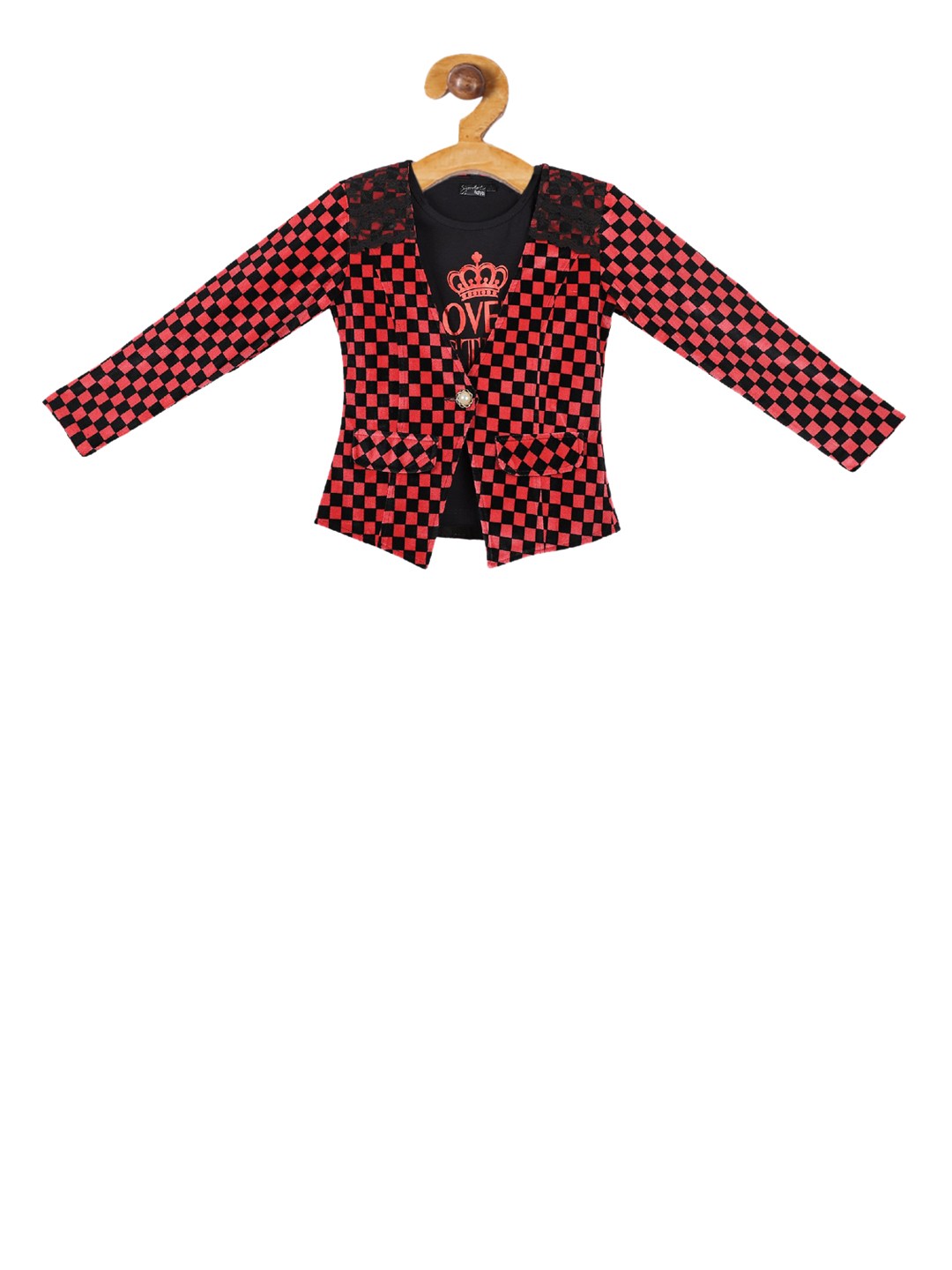 

Actuel Girls Black & Red Checked Blazer With T-shirt