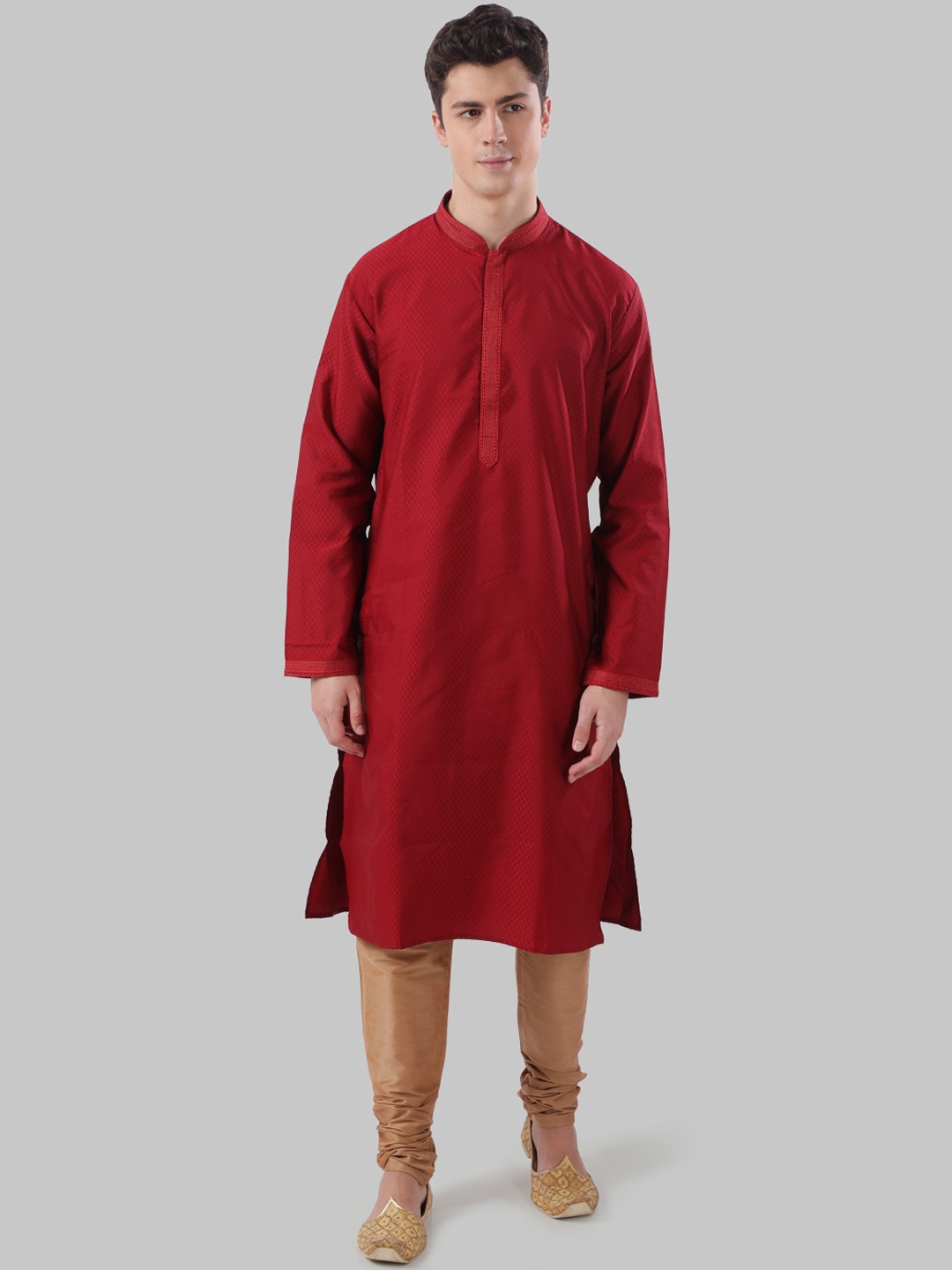 

Ethnix by Raymond Men Red Embroidered Flared Sleeves Thread Work Kurta