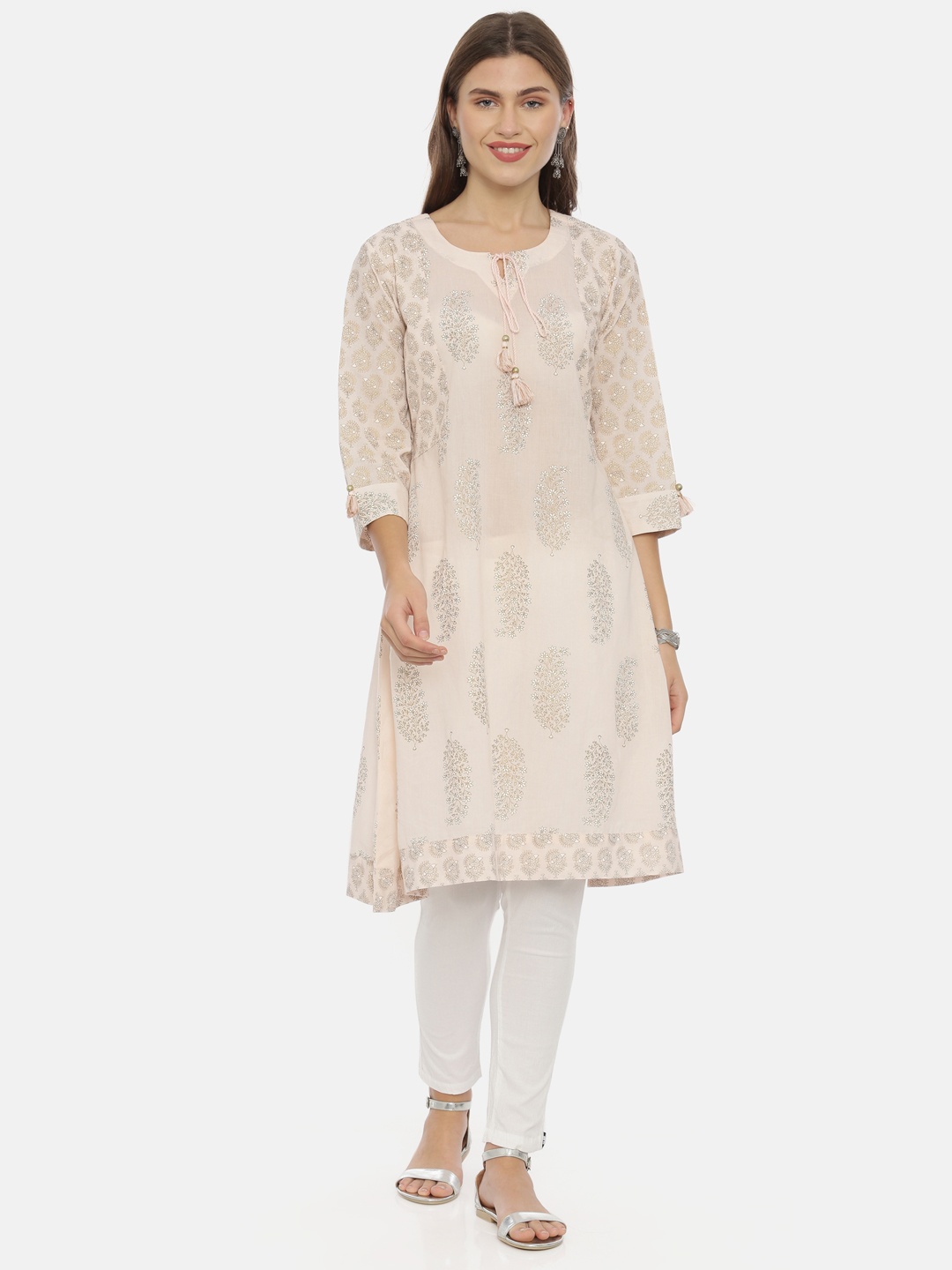 

Neerus Women Peach-Coloured Printed A-Line Kurta