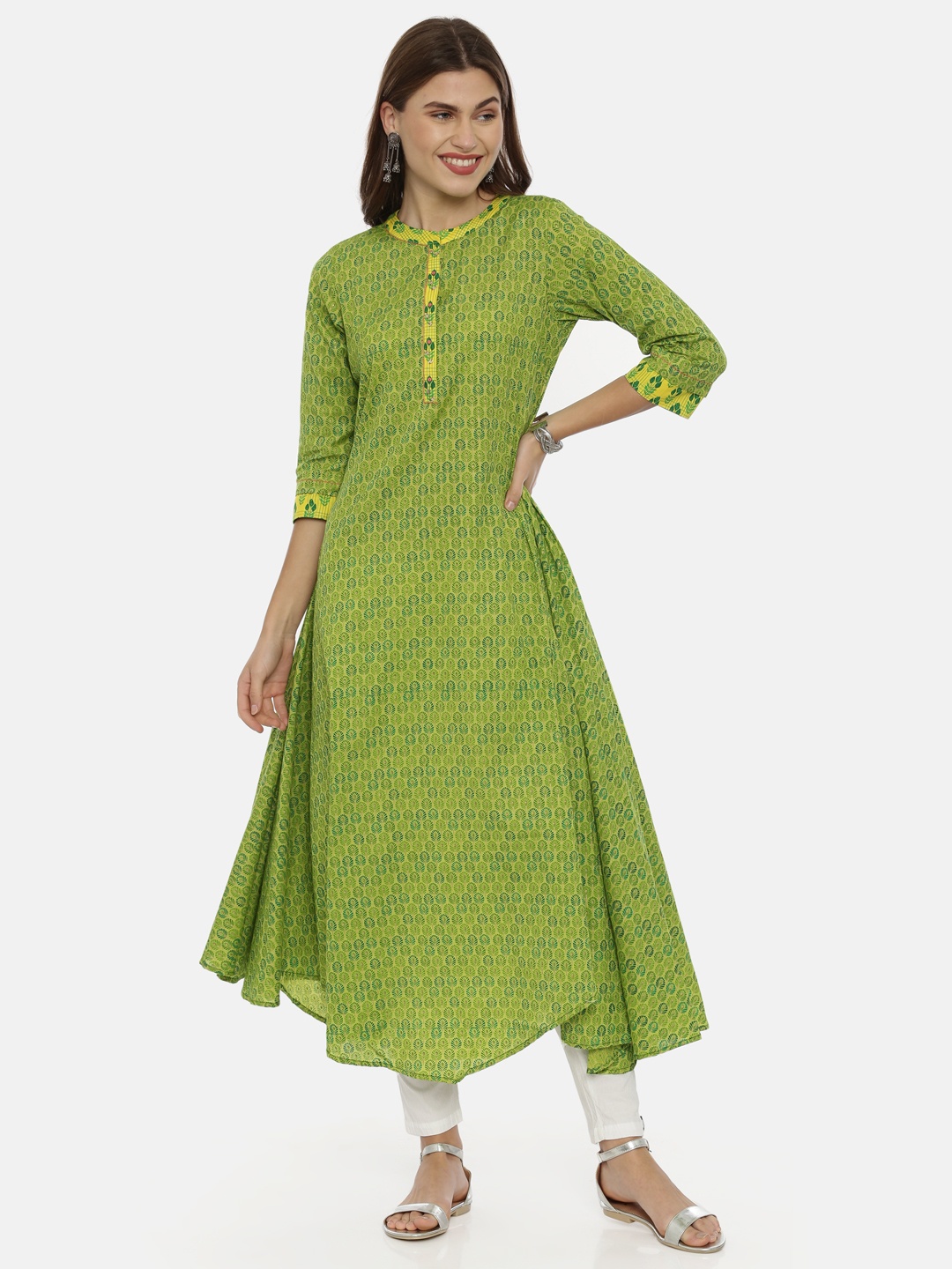 

Neerus Women Green Printed Anarkali Kurta