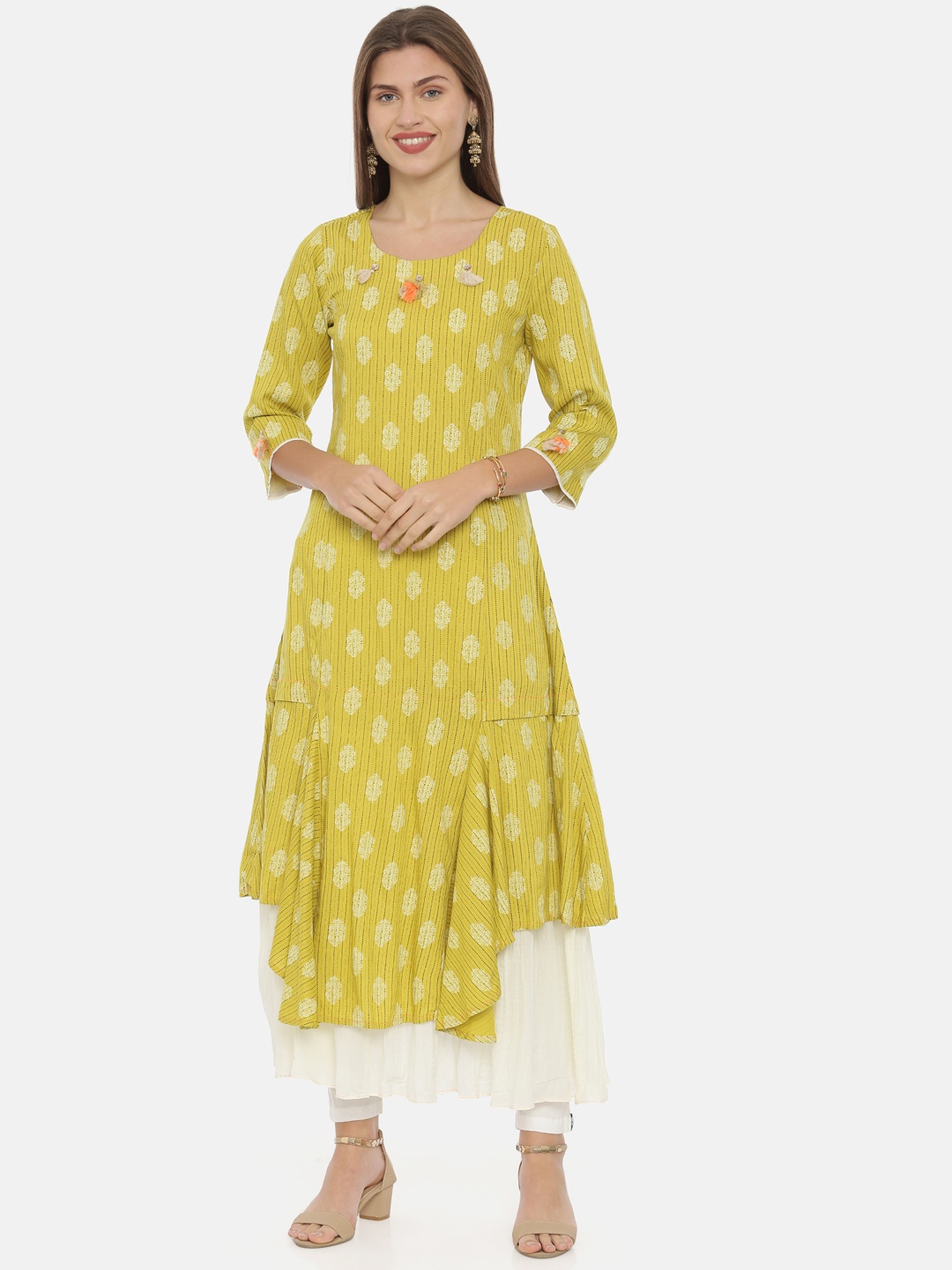 

Neerus Women Green Printed A-Line Kurta