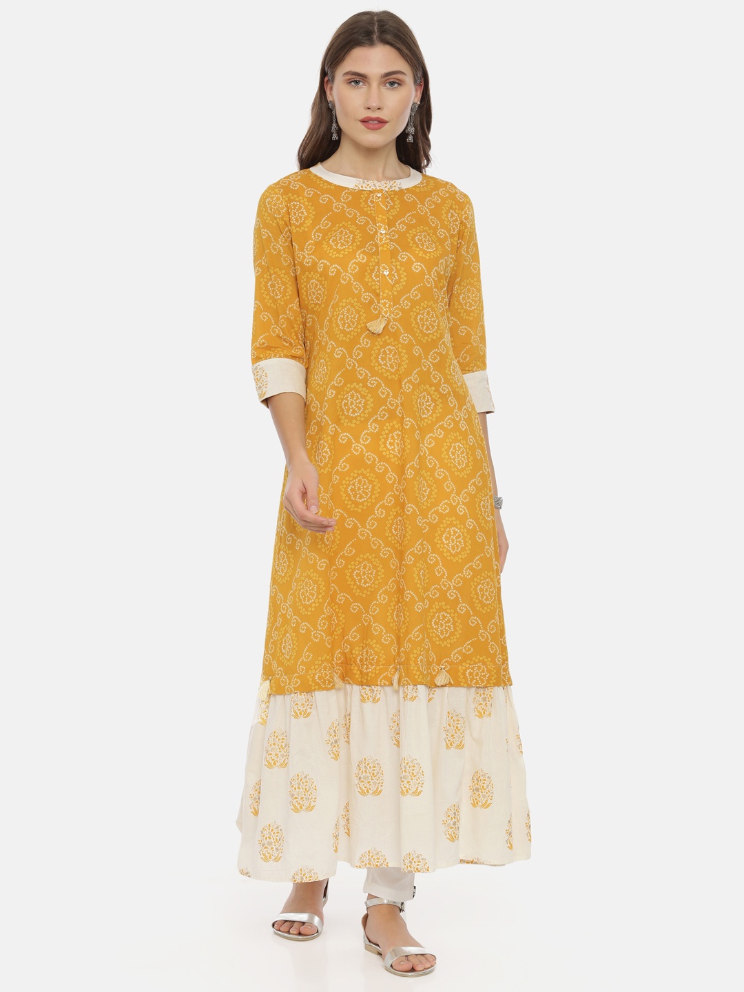 

Neerus Women Mustard Embellished A-Line Kurta