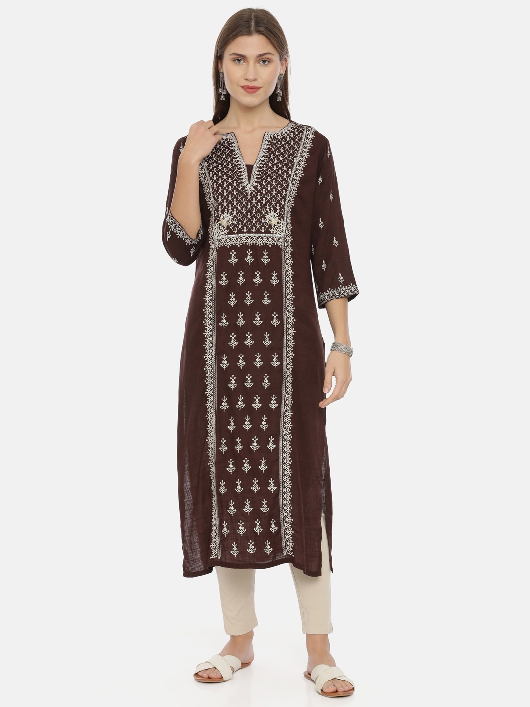 

Neerus Women Brown Printed A-Line Kurta