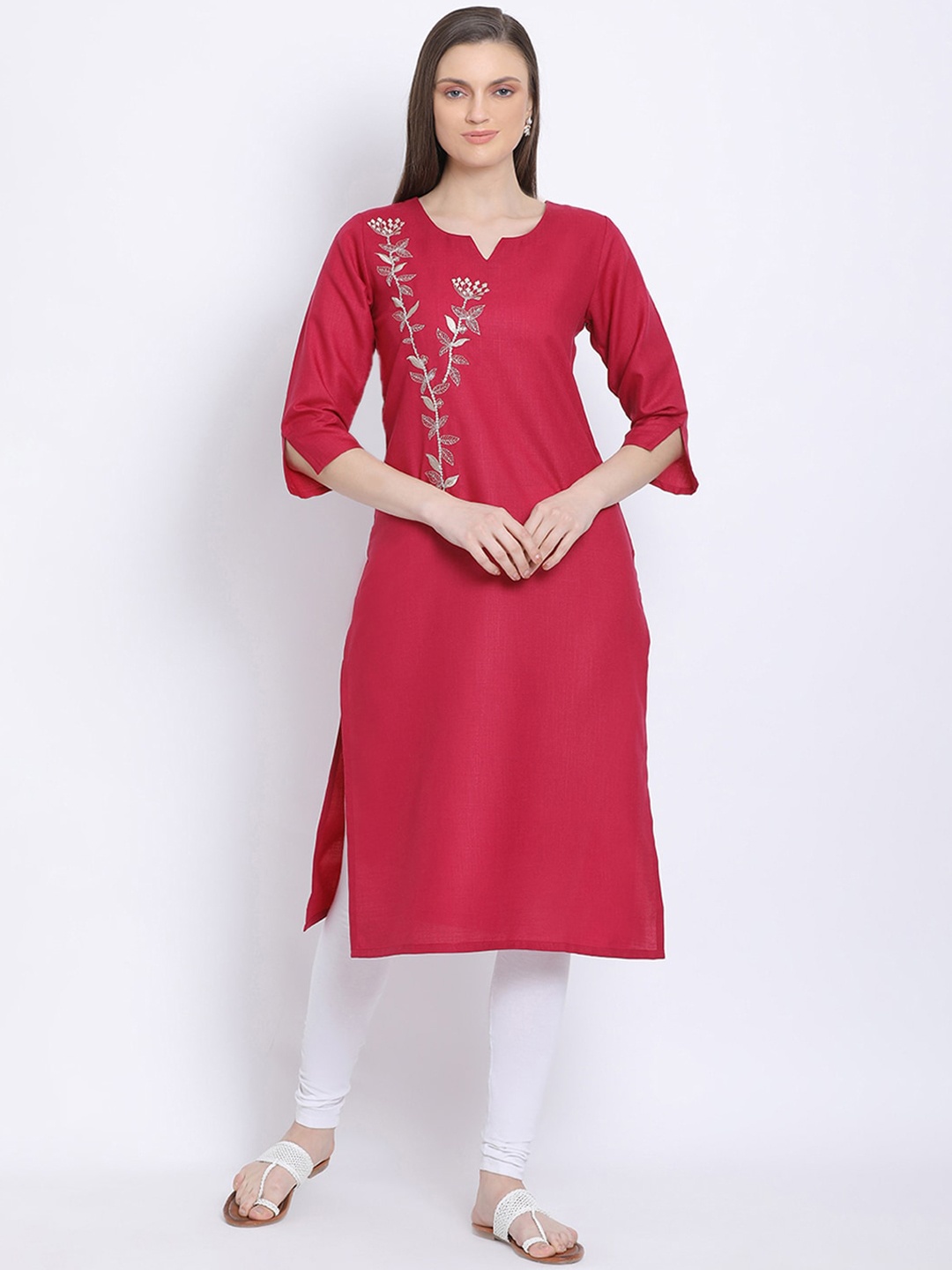 

KSUT Women Fuchsia Solid Straight Kurta