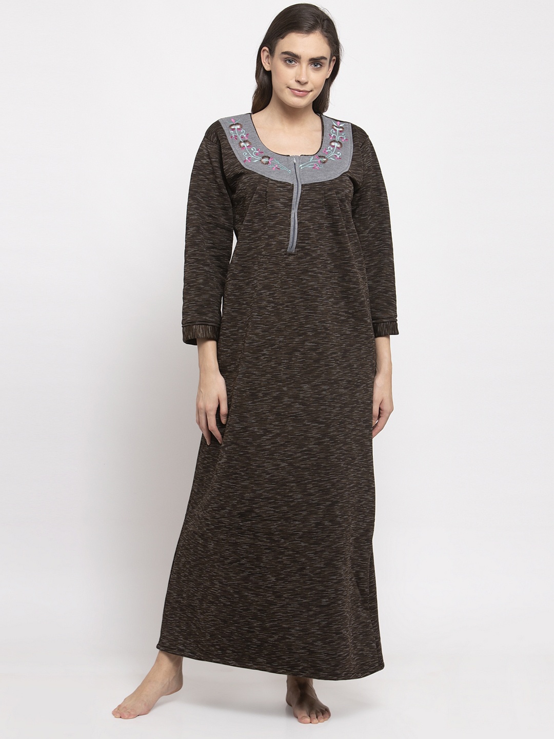 

Secret Wish Women Burgundy Embroidered Maxi Length Nightdress