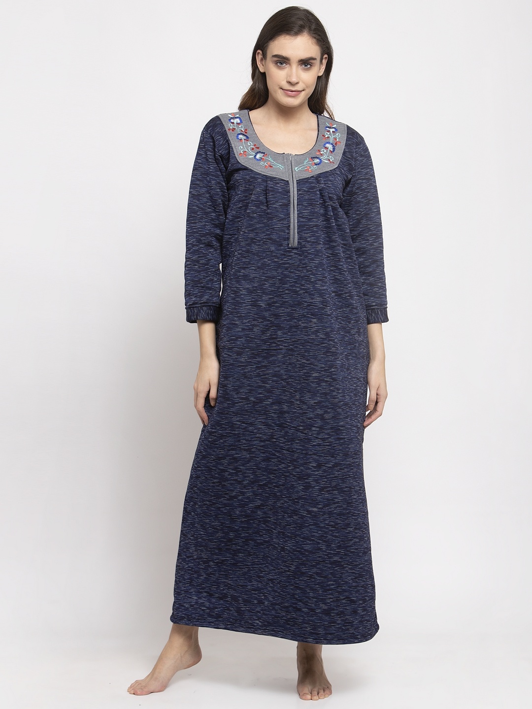 

Secret Wish Women Blue & Grey Printed Woolen Nightdress