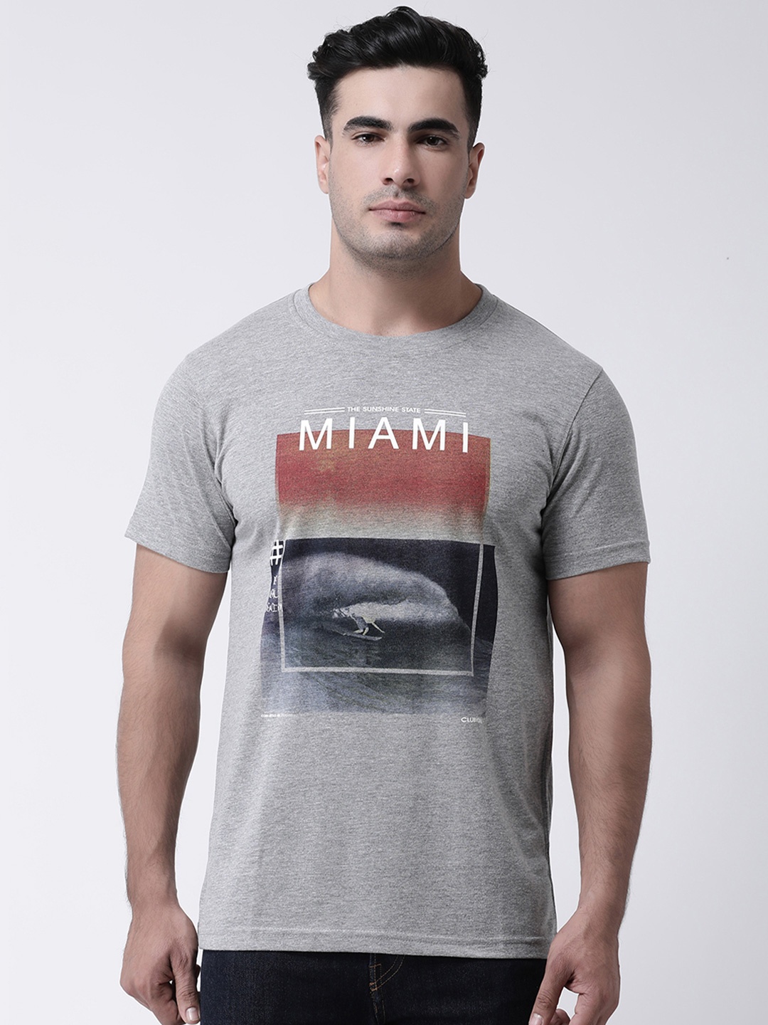 

Club York Men Grey Printed Round Neck T-shirt