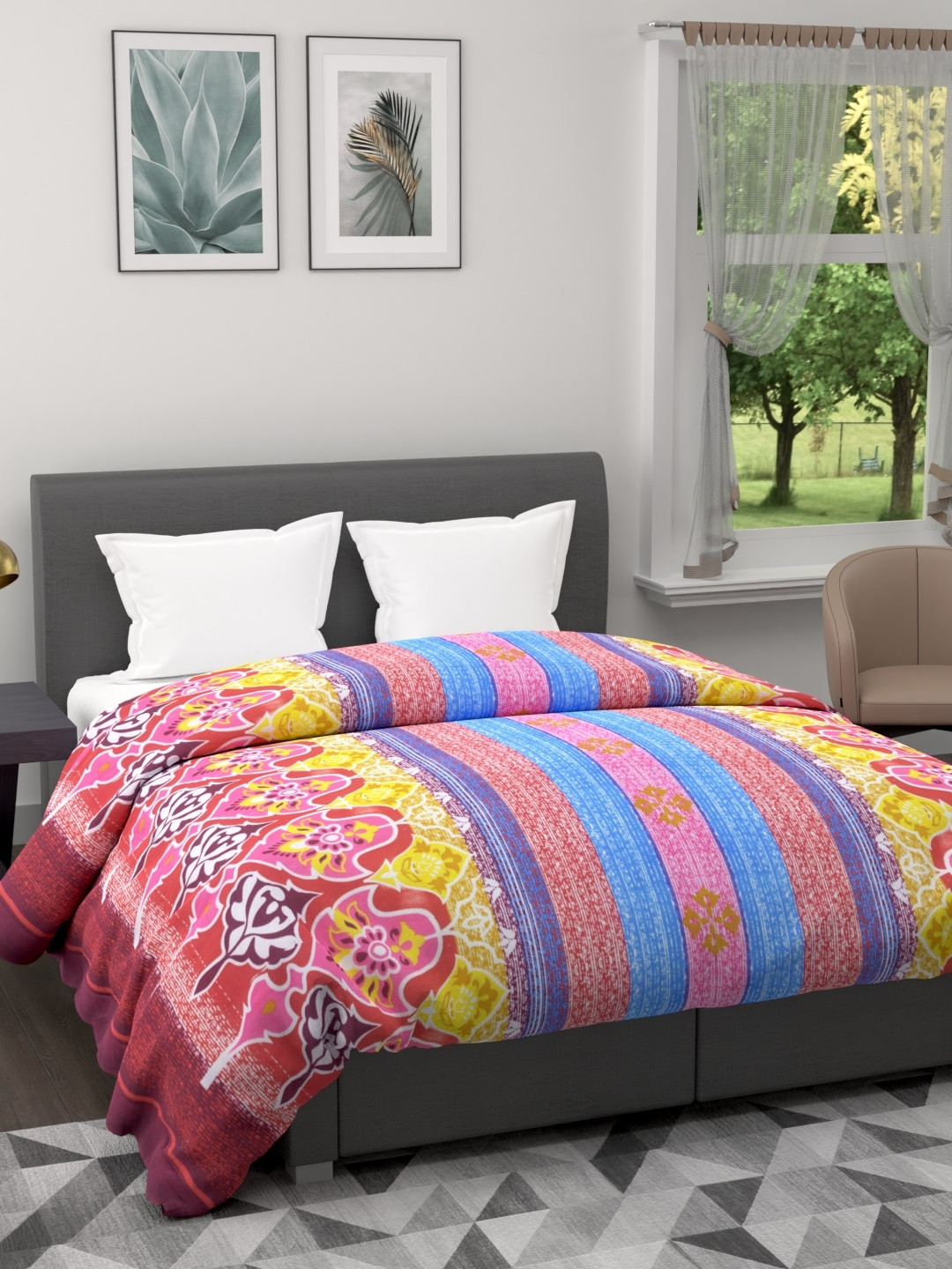 

BIANCA Red & Blue Ethnic Motifs AC Room 150 GSM Double Bed Comforter