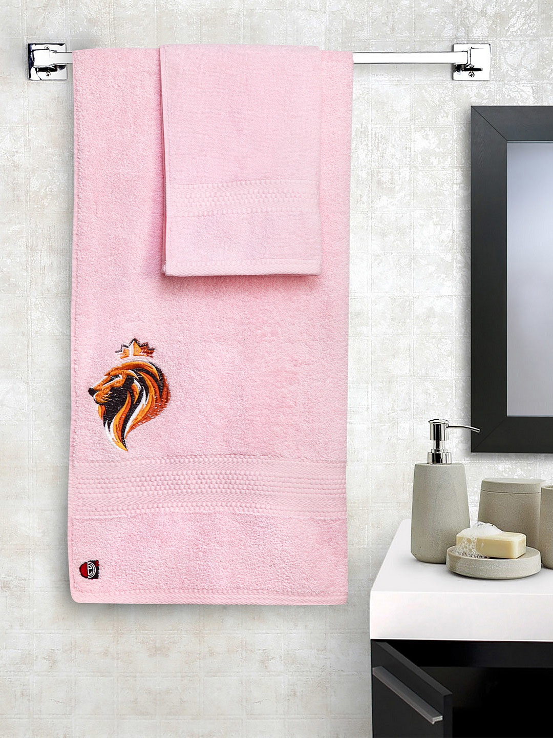 

DECOREALM Unisex Set Of 2 Pink Embroidered 380 GSM Quick Dry Towels