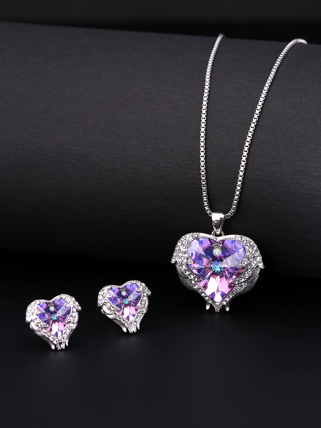 

Yellow Chimes Rhodium-Plated Silver-Toned & Purple Swarovski Crystal-Studded Jewellery Set