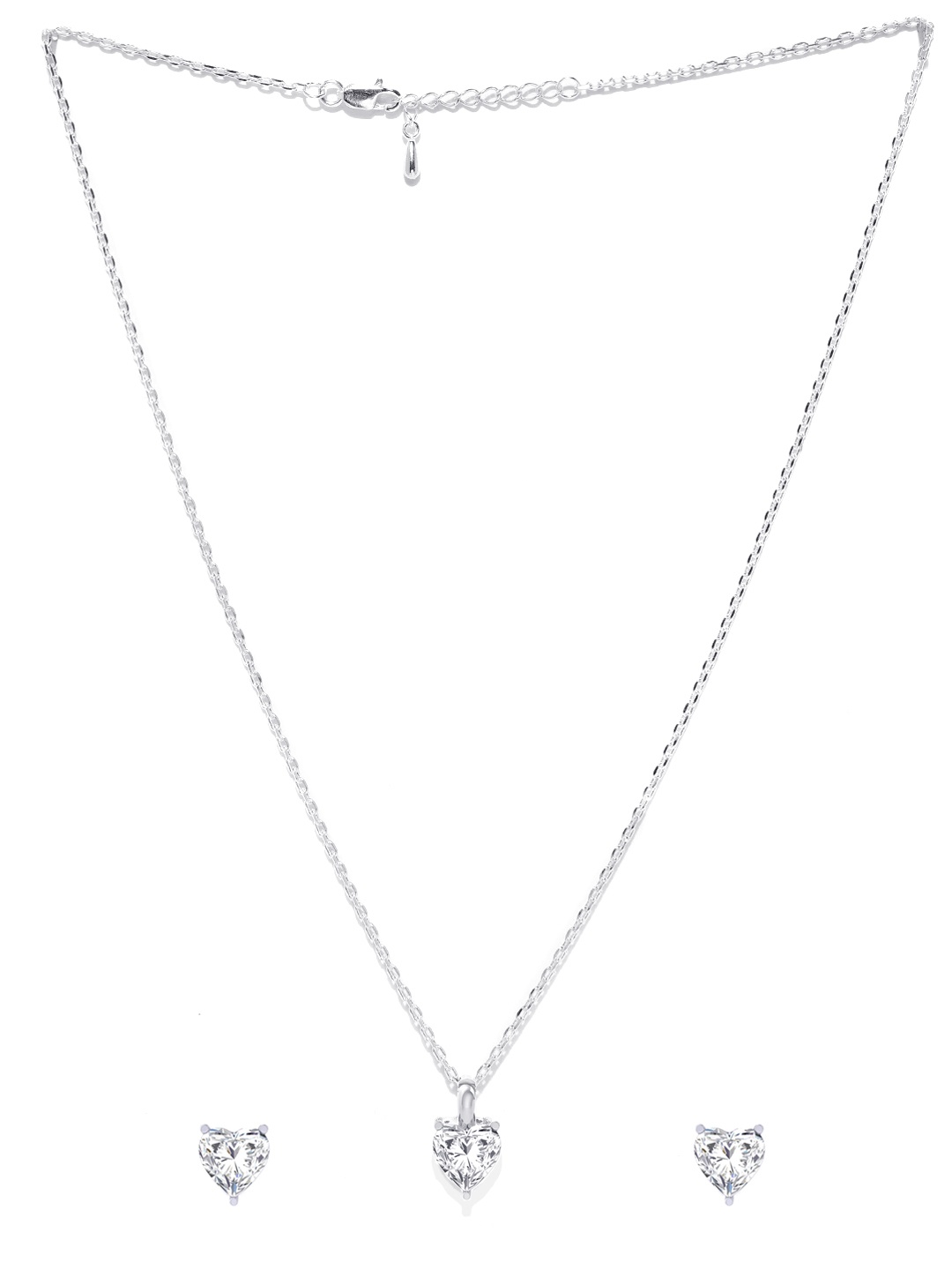 

Yellow Chimes 925 Sterling Silver-Plated Crystal Studded Heart Jewellery Set