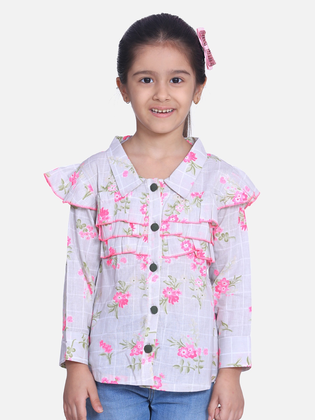 

Cutiekins Girls White & Pink Printed Shirt Style Top