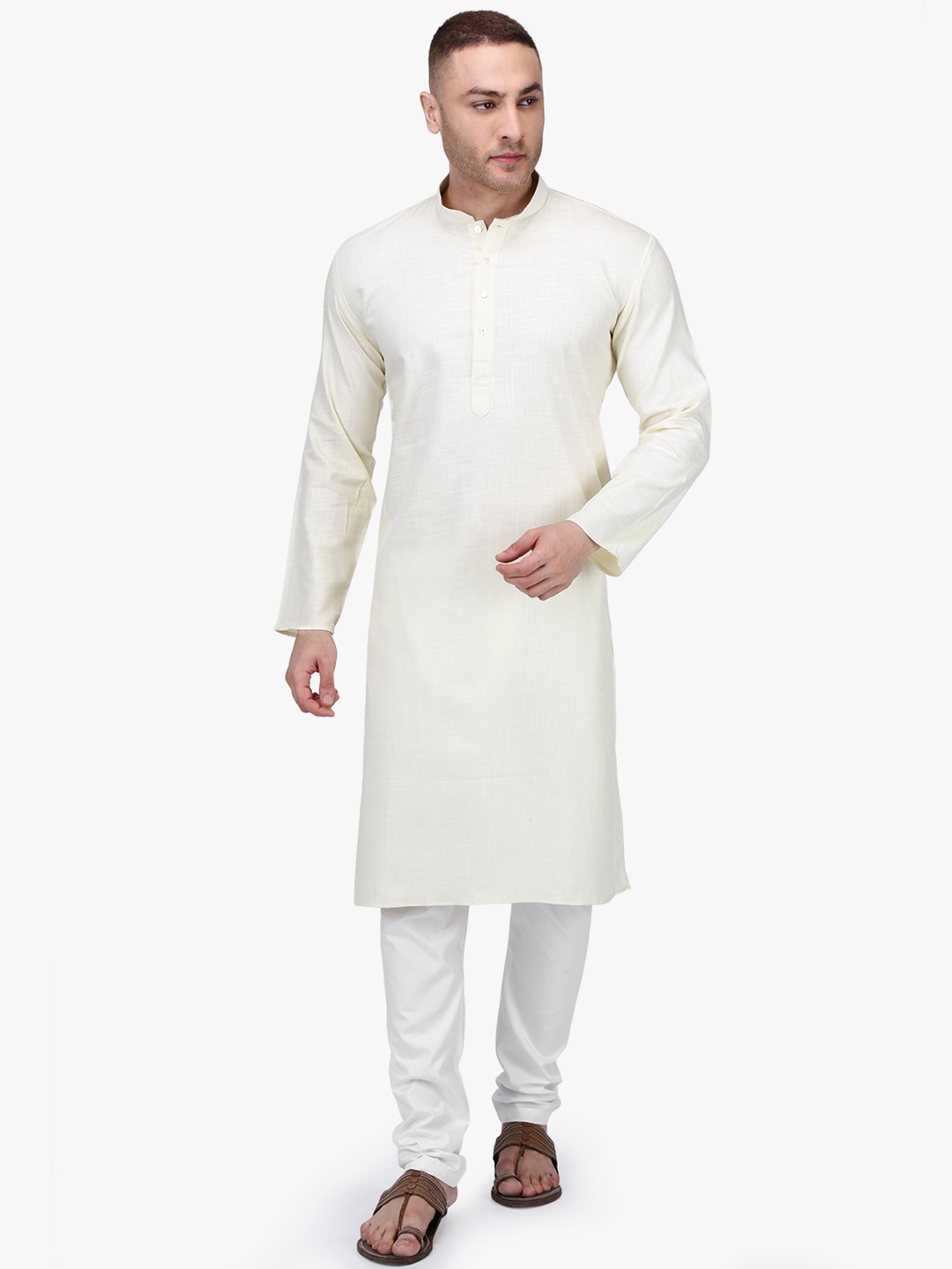 

RAJUBHAI HARGOVINDAS Men Off-White Solid Straight Kurta