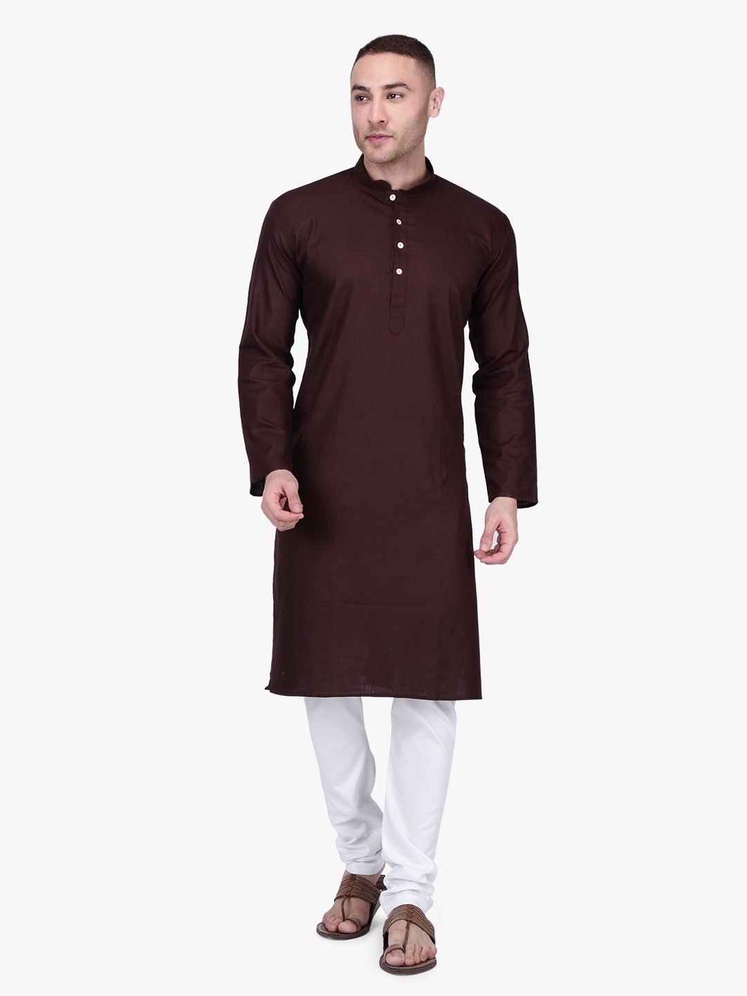 

RAJUBHAI HARGOVINDAS Men Brown Solid Straight Kurta