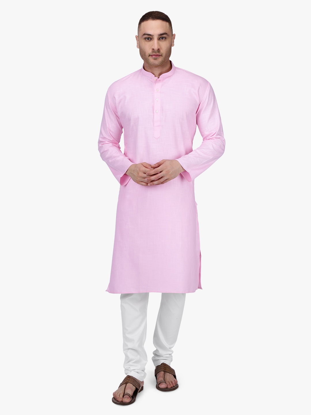 

RAJUBHAI HARGOVINDAS Men Pink Solid Straight Kurta
