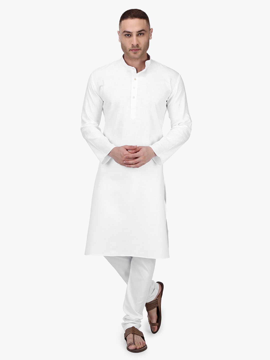 

RAJUBHAI HARGOVINDAS Men White Solid Straight Kurta