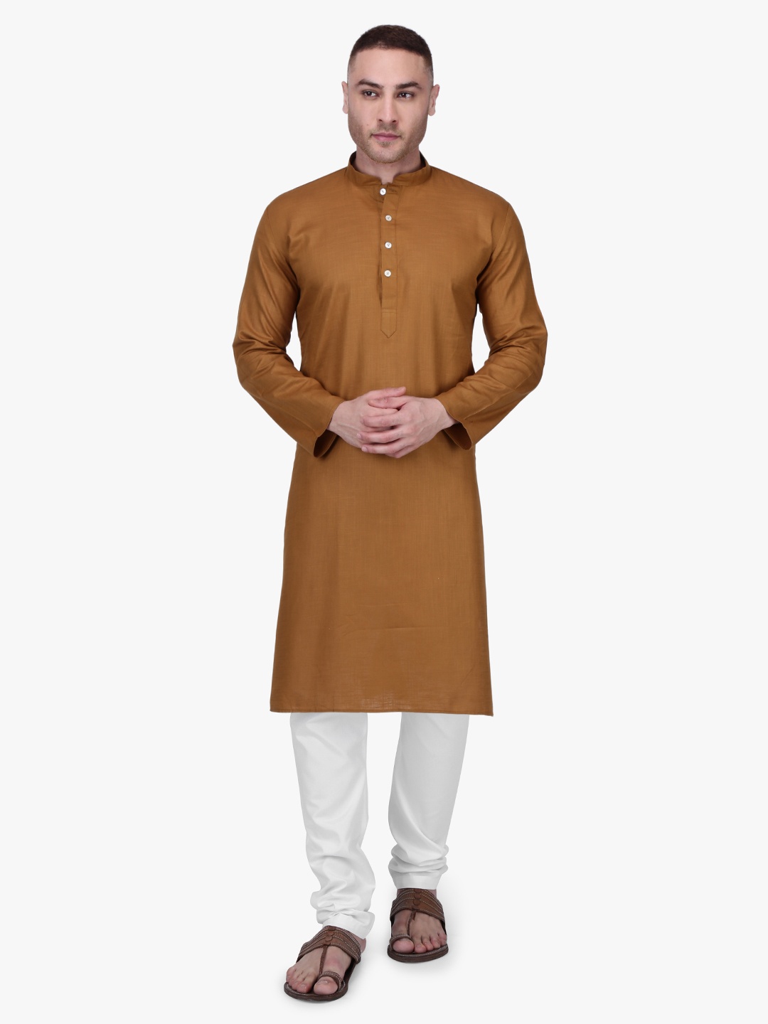 

RAJUBHAI HARGOVINDAS Men Khaki Brown Solid Straight Kurta