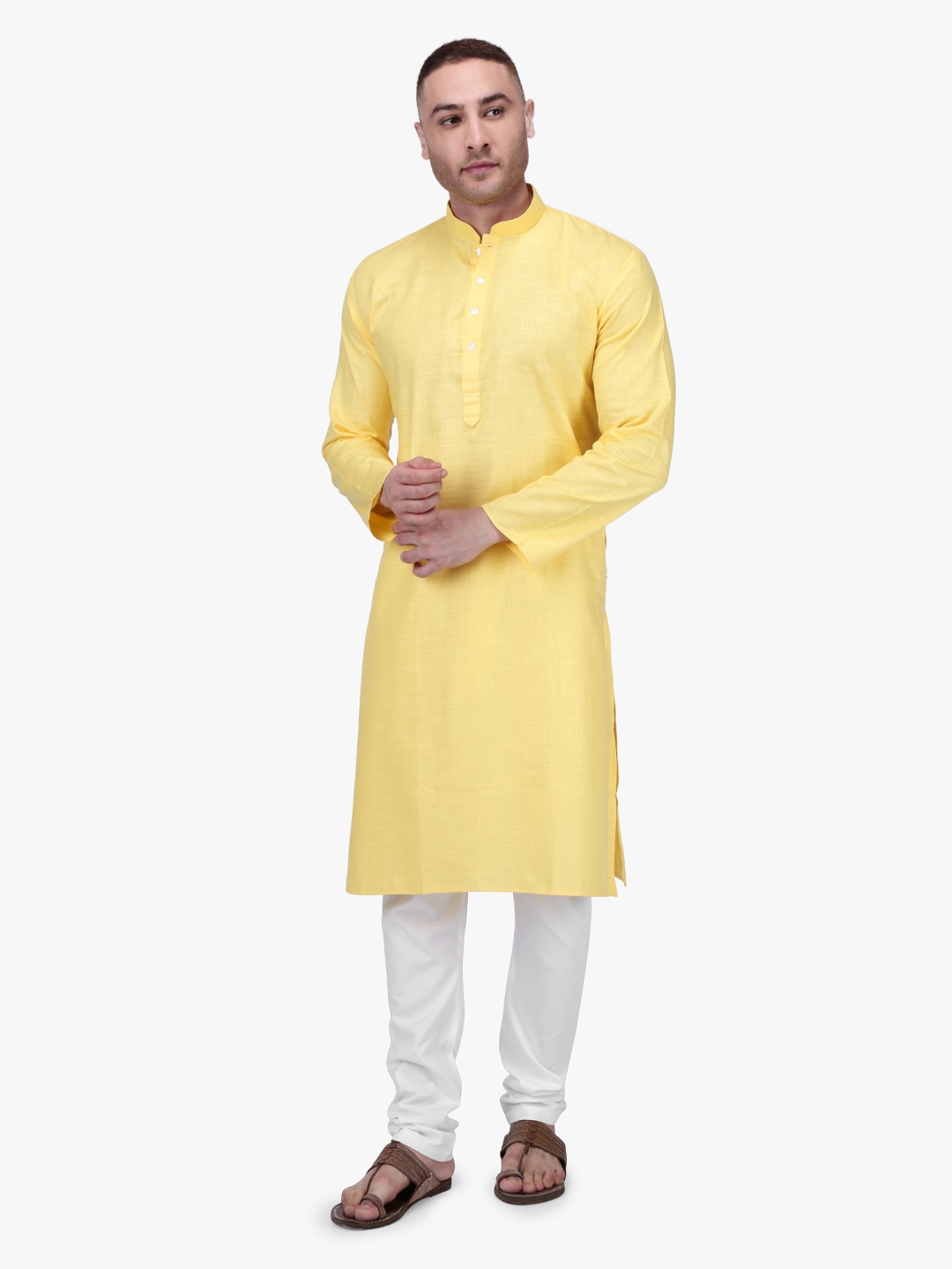 

RAJUBHAI HARGOVINDAS Men Yellow Solid Straight Kurta