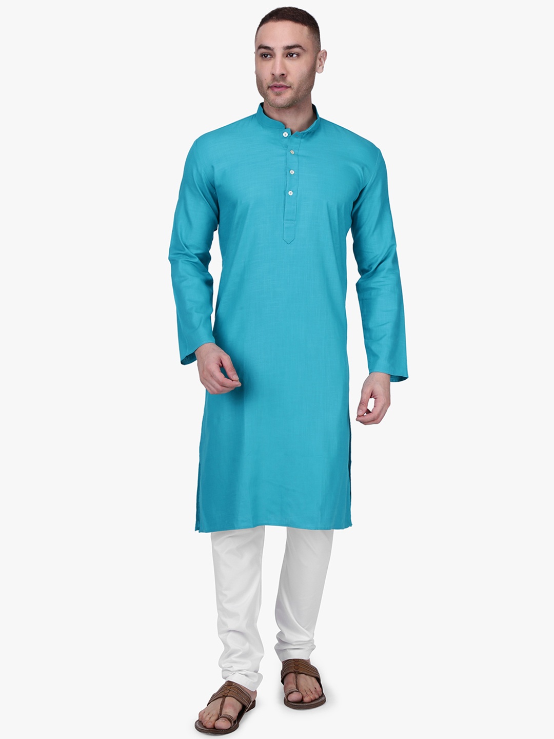 

RAJUBHAI HARGOVINDAS Men Blue Solid Straight Kurta