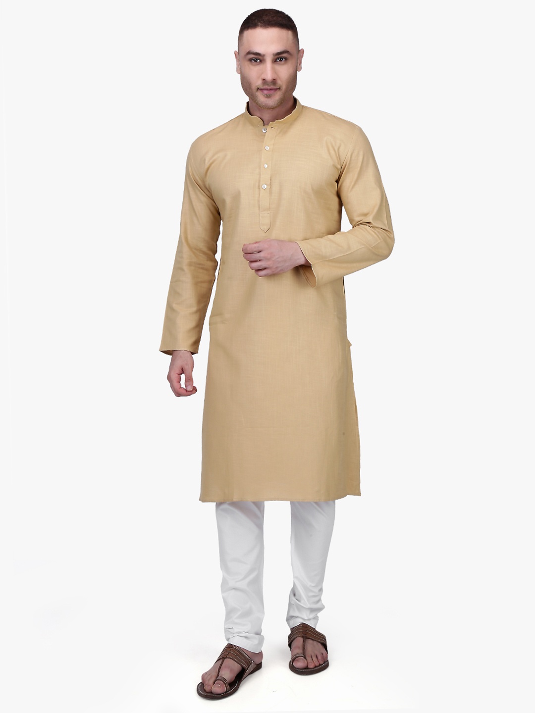 

RAJUBHAI HARGOVINDAS Men Brown Solid Straight Kurta