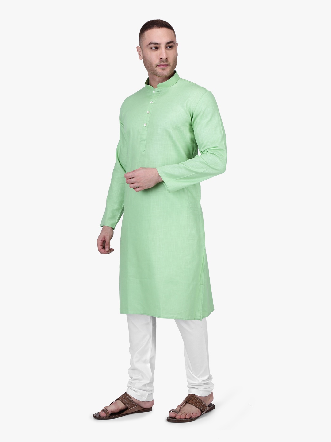 

RAJUBHAI HARGOVINDAS Men Green Solid Straight Kurta