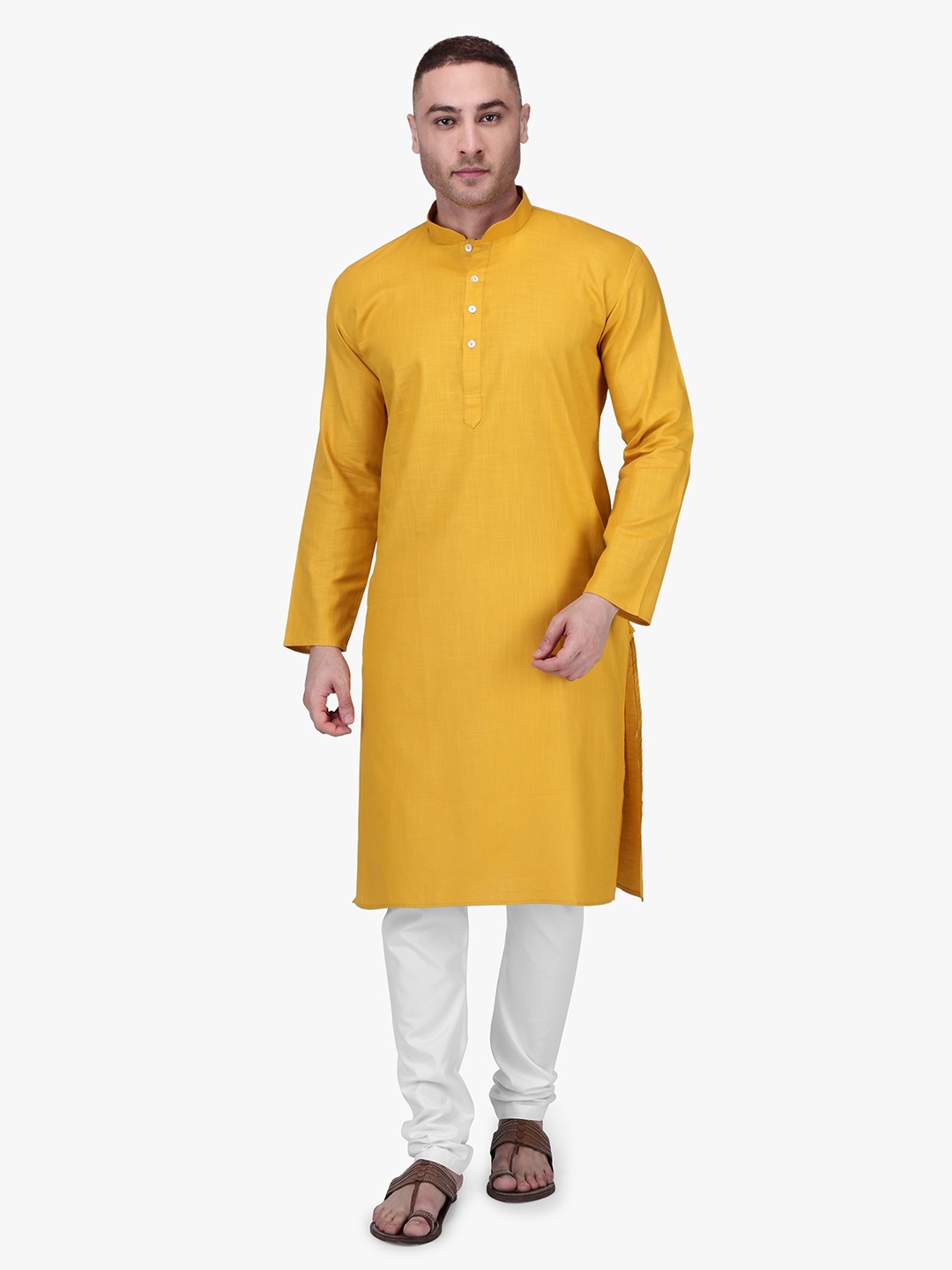 

RAJUBHAI HARGOVINDAS Men Gold-Toned Solid Straight Kurta