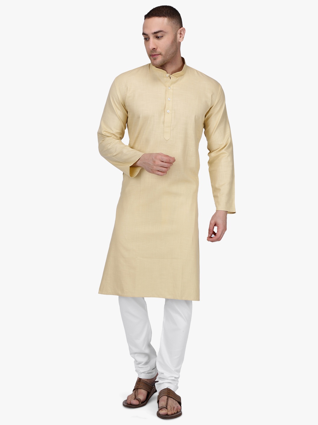 

RAJUBHAI HARGOVINDAS Men Beige Solid Cotton Straight Kurta