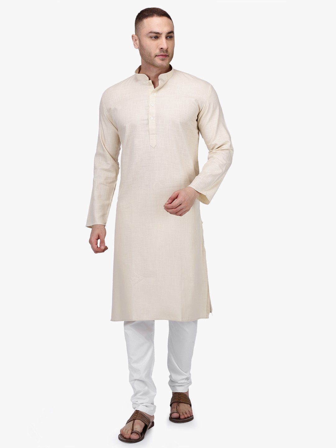

RAJUBHAI HARGOVINDAS Men Beige Solid Straight Kurta