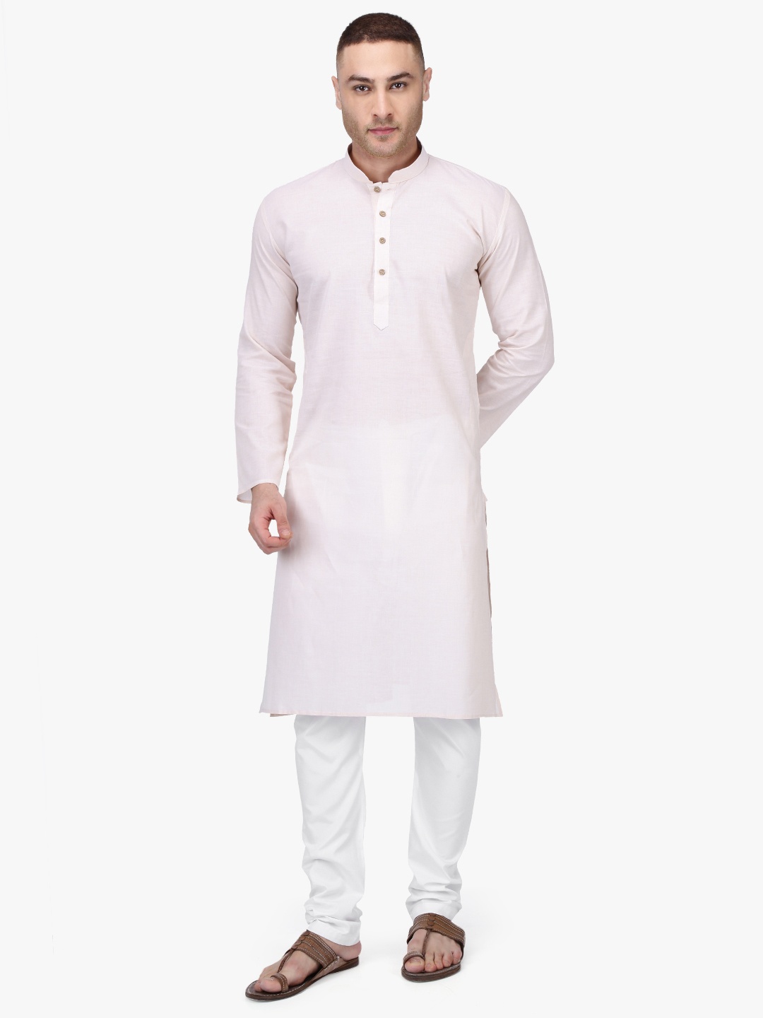 

RAJUBHAI HARGOVINDAS Men Off White Solid Straight Kurta