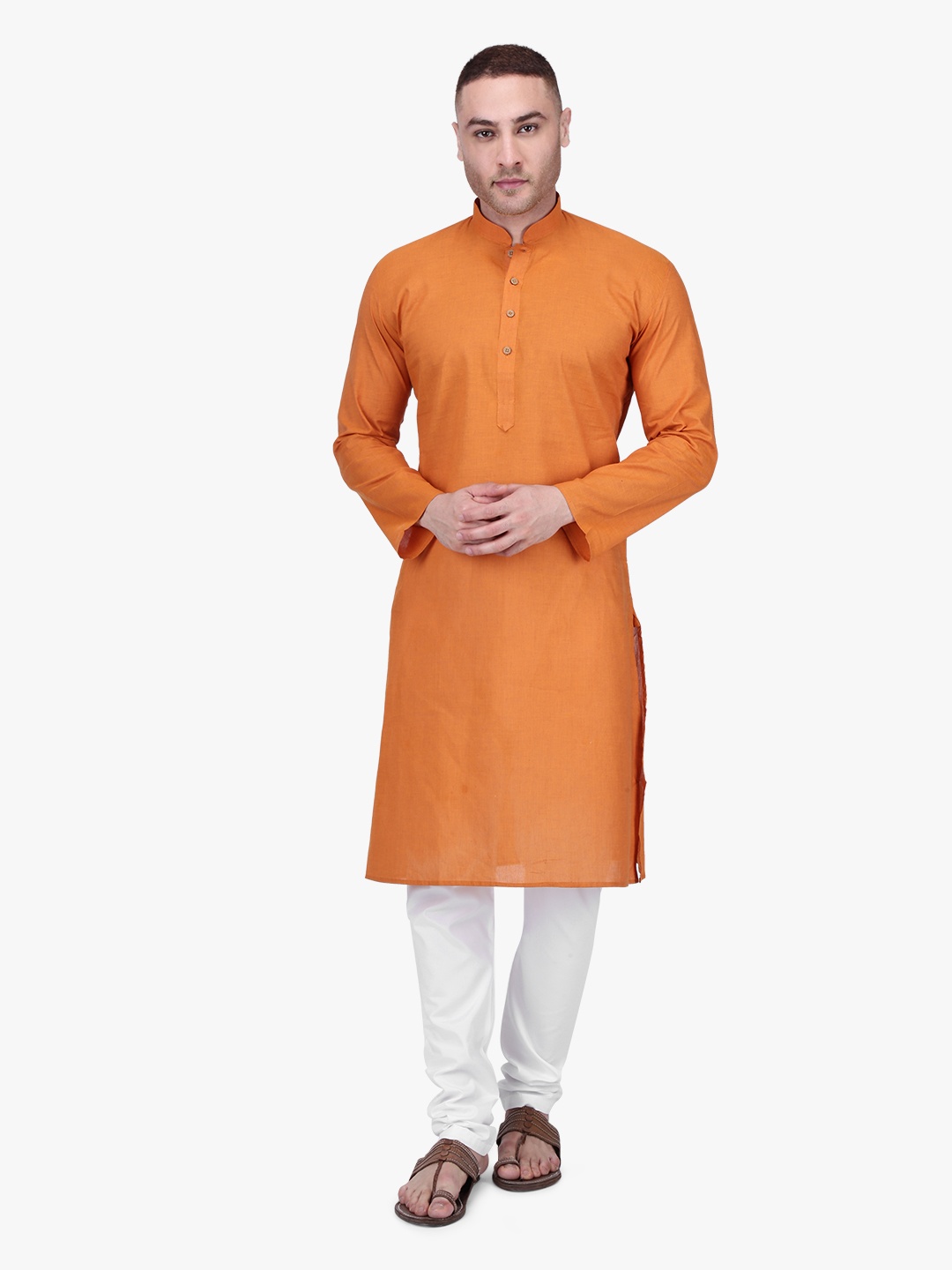 

RAJUBHAI HARGOVINDAS Men Orange Solid Straight Kurta