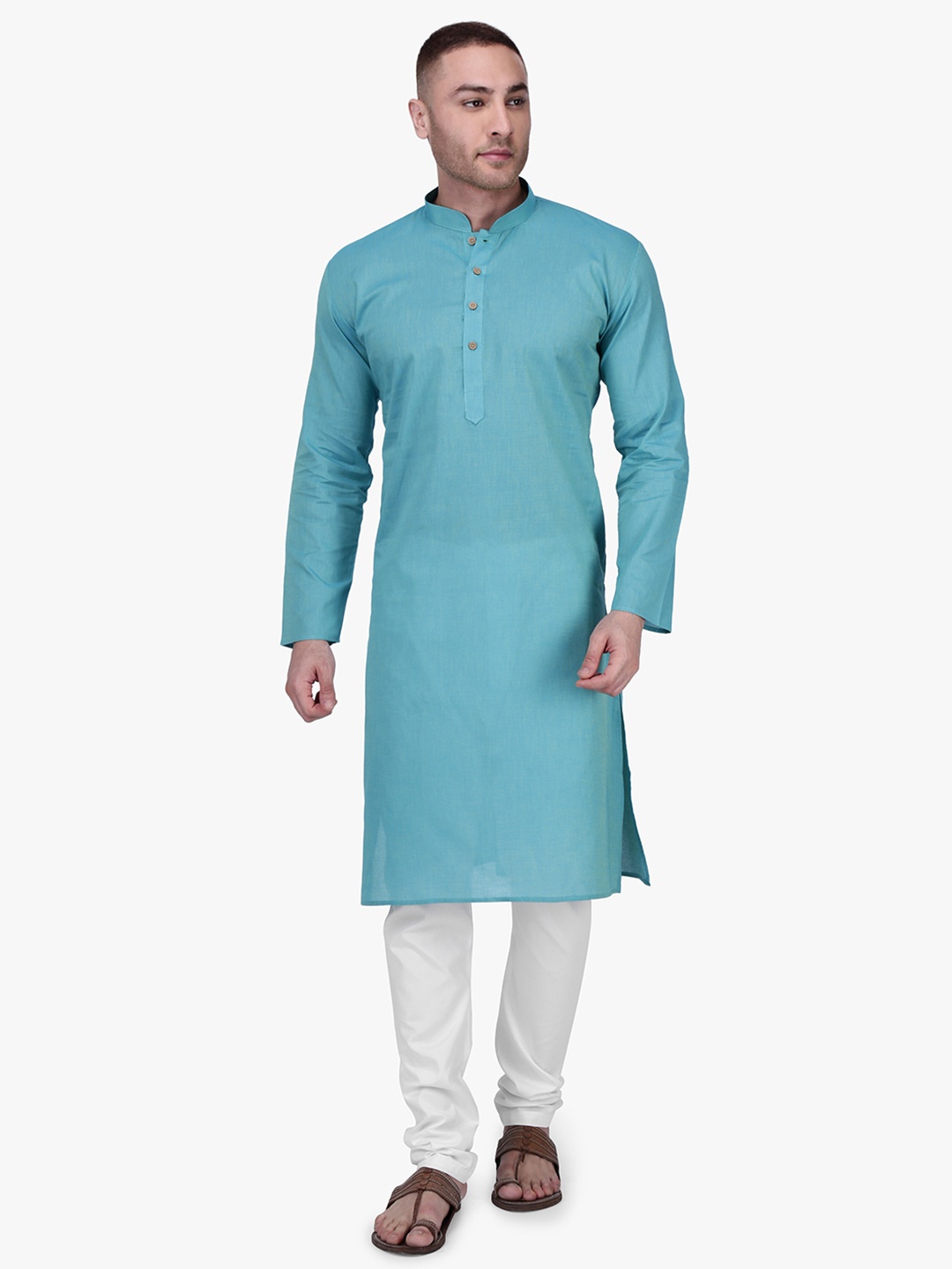 

RAJUBHAI HARGOVINDAS Men Turquoise Blue Solid Straight Kurta