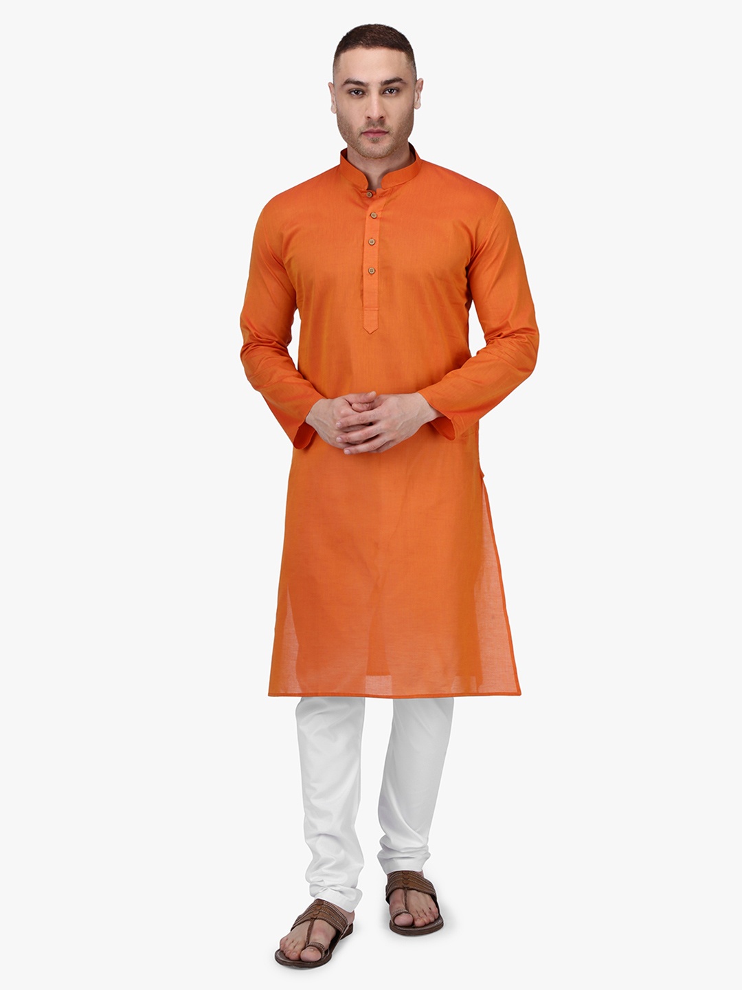 

RAJUBHAI HARGOVINDAS Men Orange Solid A-Line Kurta