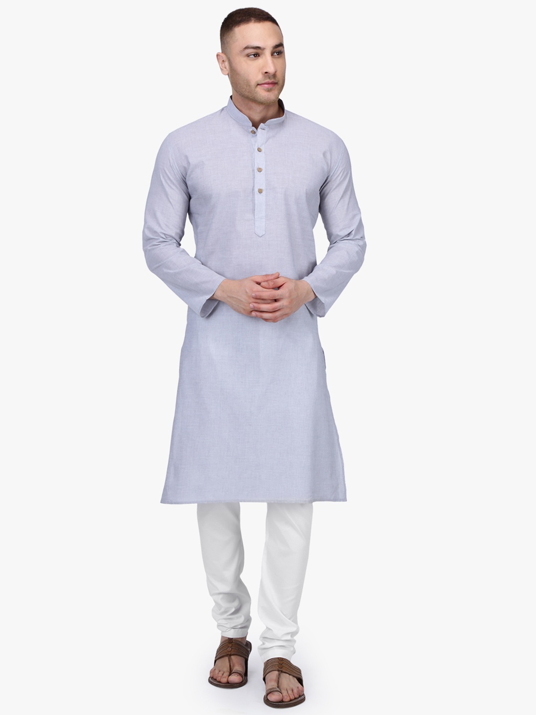 

RAJUBHAI HARGOVINDAS Men Grey Melange Solid Straight Kurta