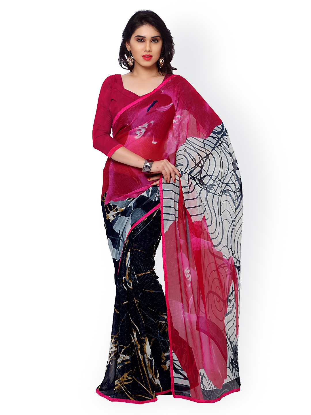 

Kalista Pink & Black Georgette Printed Saree