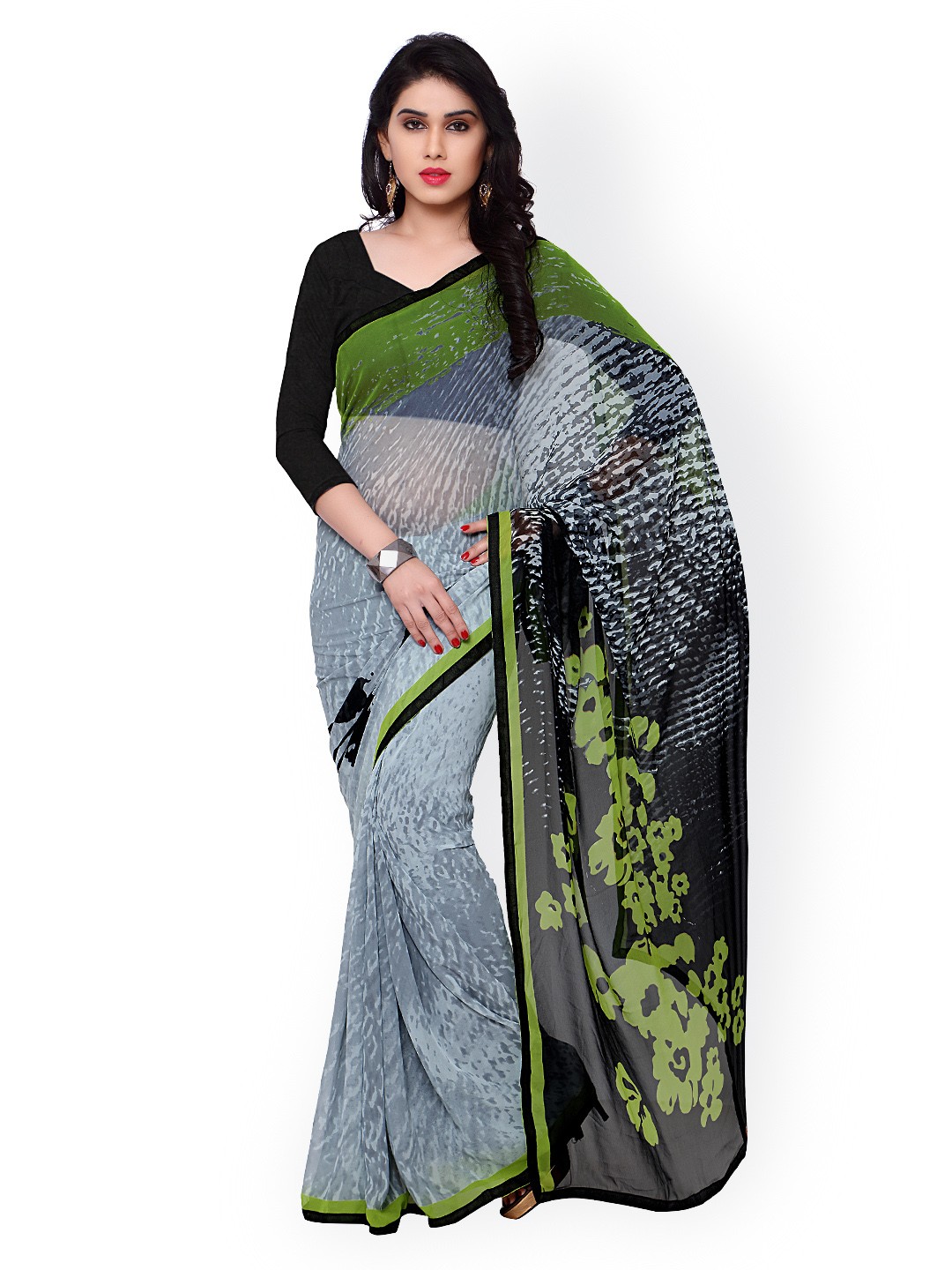 

Kalista Grey Georgette Floral Print Saree