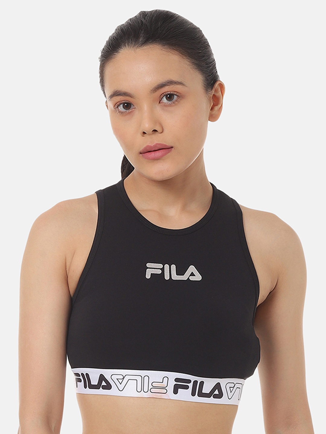 

FILA Black Solid Non-Wired Non Padded Workout Bra 12008746