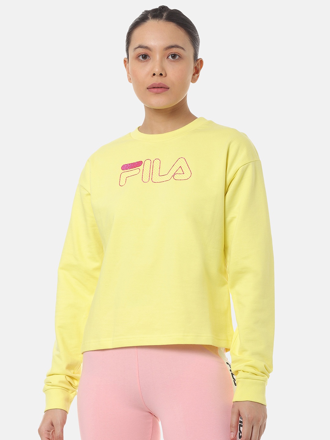 

FILA Women Yellow Solid Sweatshirt