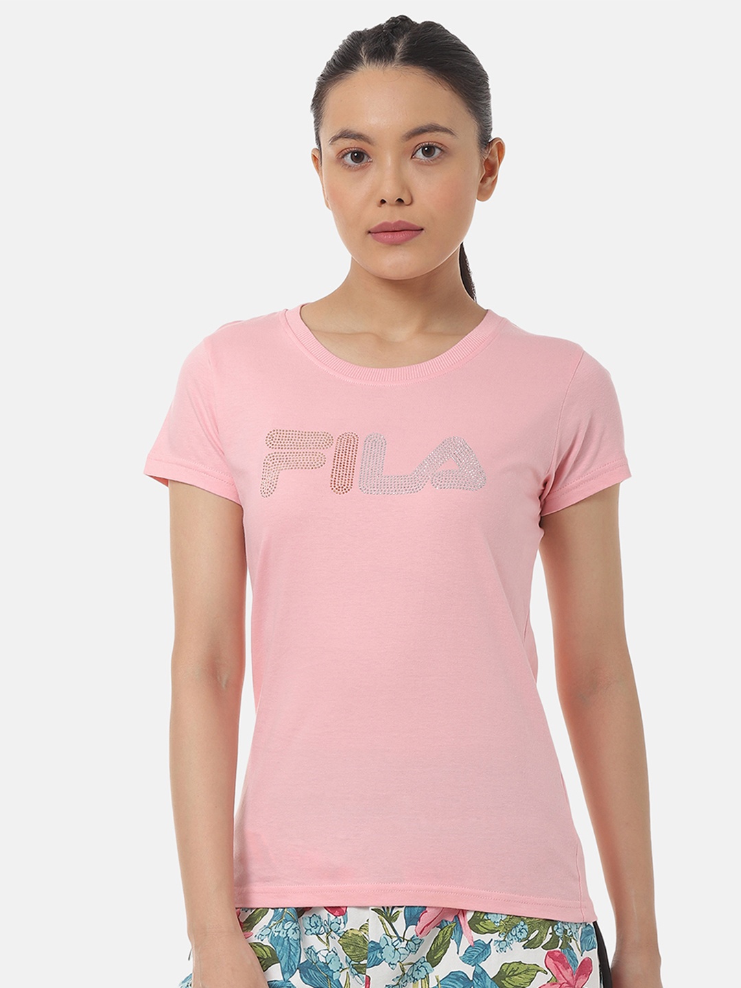

FILA Women Pink Printed Round Neck T-shirt