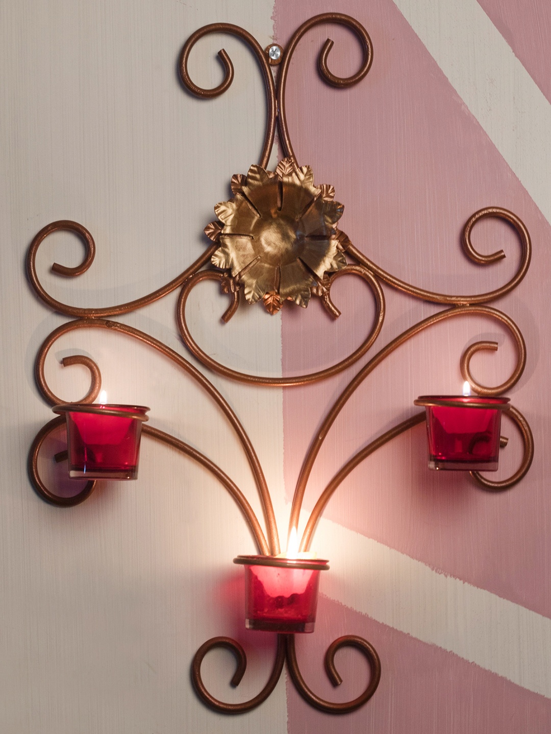 

Home Sparkle Copper-Toned & Red Iron Wall Sconce Votive Candle Holder