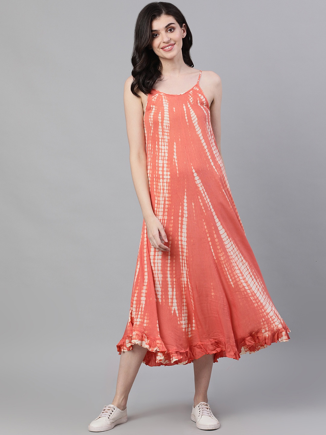 

Ishin Women Peach-Coloured Printed A-Line Dress