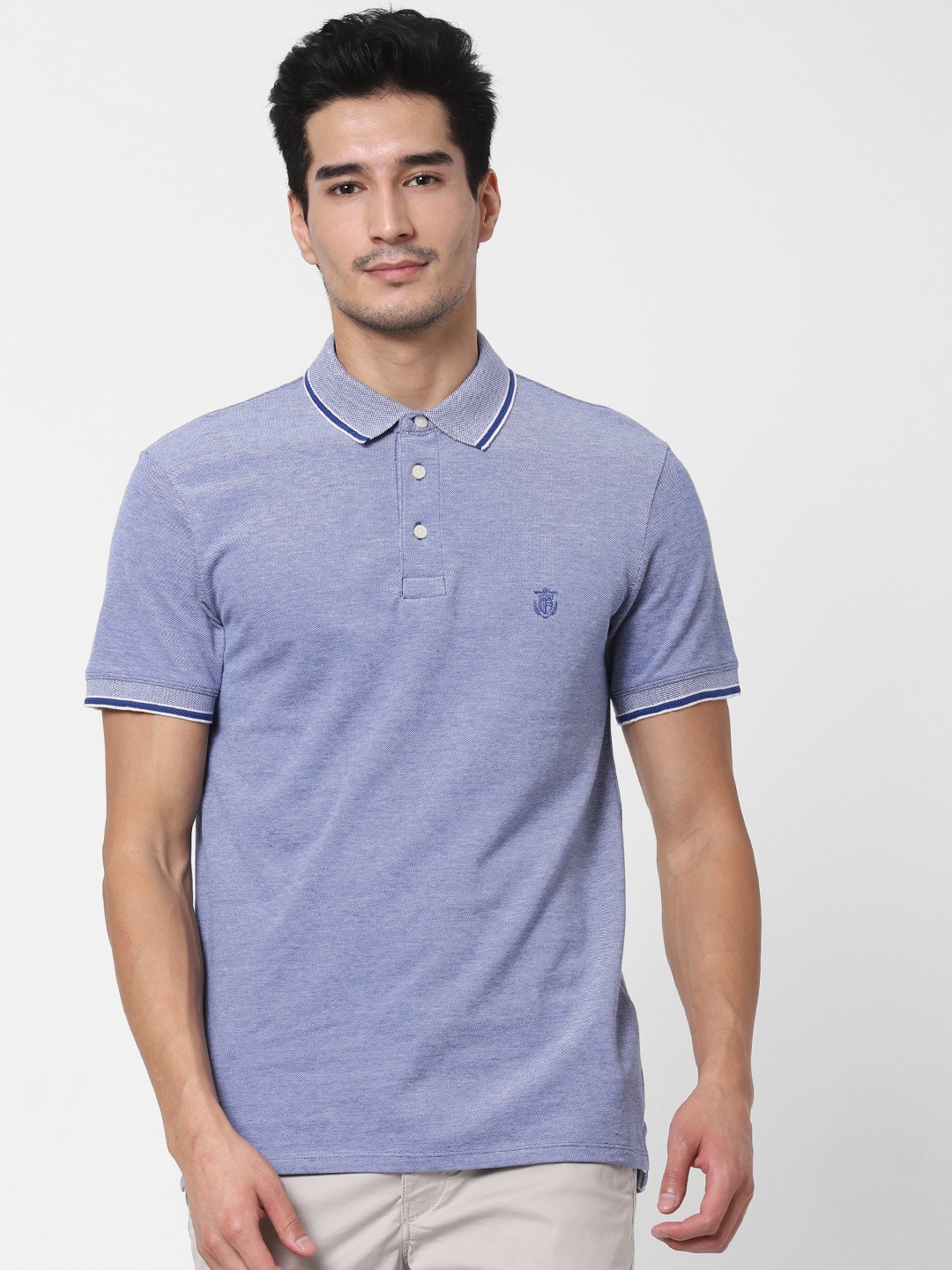 

SELECTED Men Blue Solid Organic Cotton Polo Collar Pure Cotton Organic Cotton T-shirt