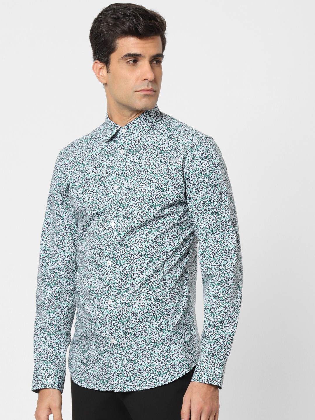 

SELECTED Men White Slim Fit Printed Casual Shirt