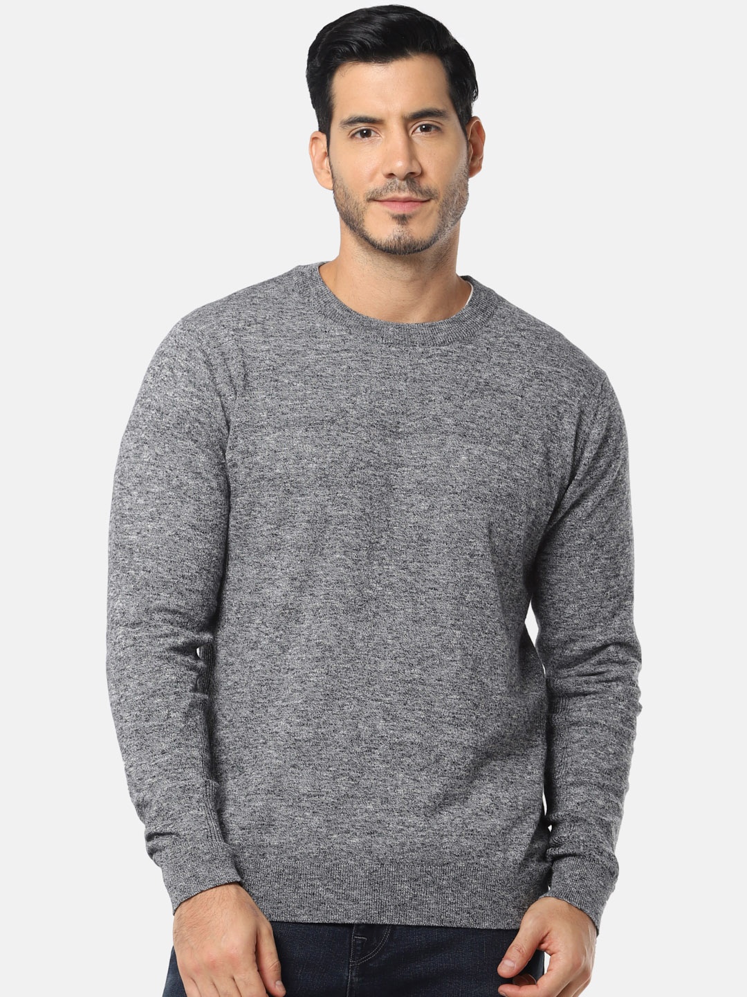 

SELECTED Men Navy Blue Melange Solid Round Neck Sweatshirt