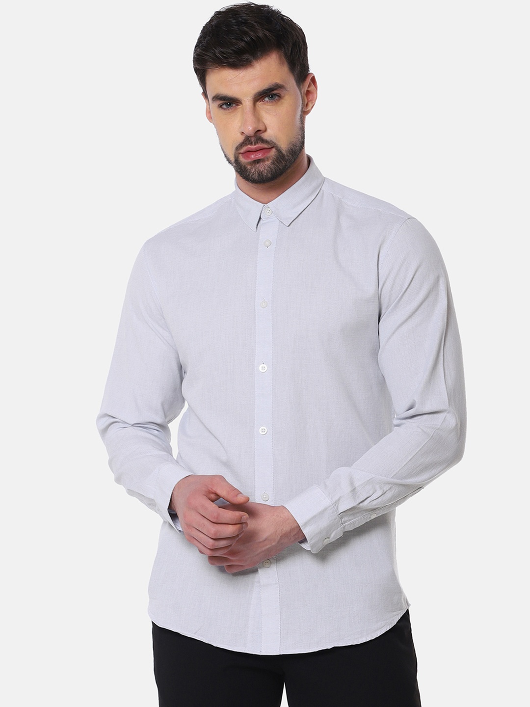 

SELECTED Men White & Blue Slim Fit Self Design Organic CottonCasual Shirt